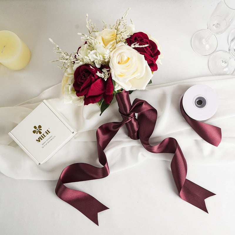 Meedee Satin Ribbon 2 inch Wide Double Faced Burgundy Ribbon for Christmas Tree, Crafts, Weddings, Flower Bouquet - Image 5